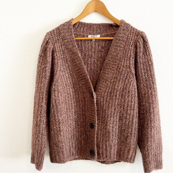 Madewell Willowbend V-Neck Pleat-Sleeve Cardigan Sweater M - Picture 4 of 10